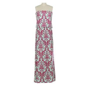 💥188 Fashionomics Strapless Pastel Green And Pink Maxi Dress